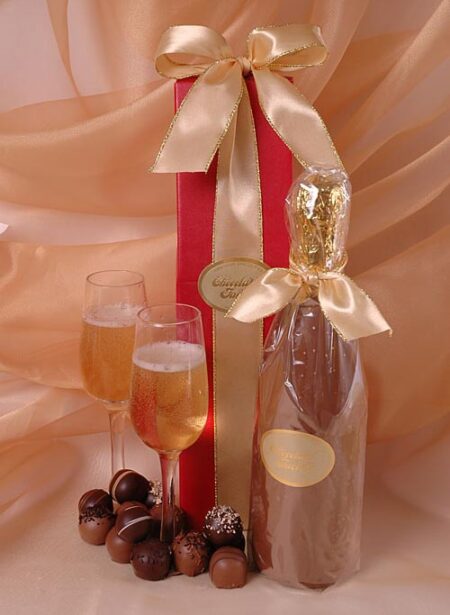 chocolate wine bottle filled with truffles