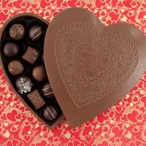 Chocolate Lacey Heart Box filled with handcrafted Chocolates